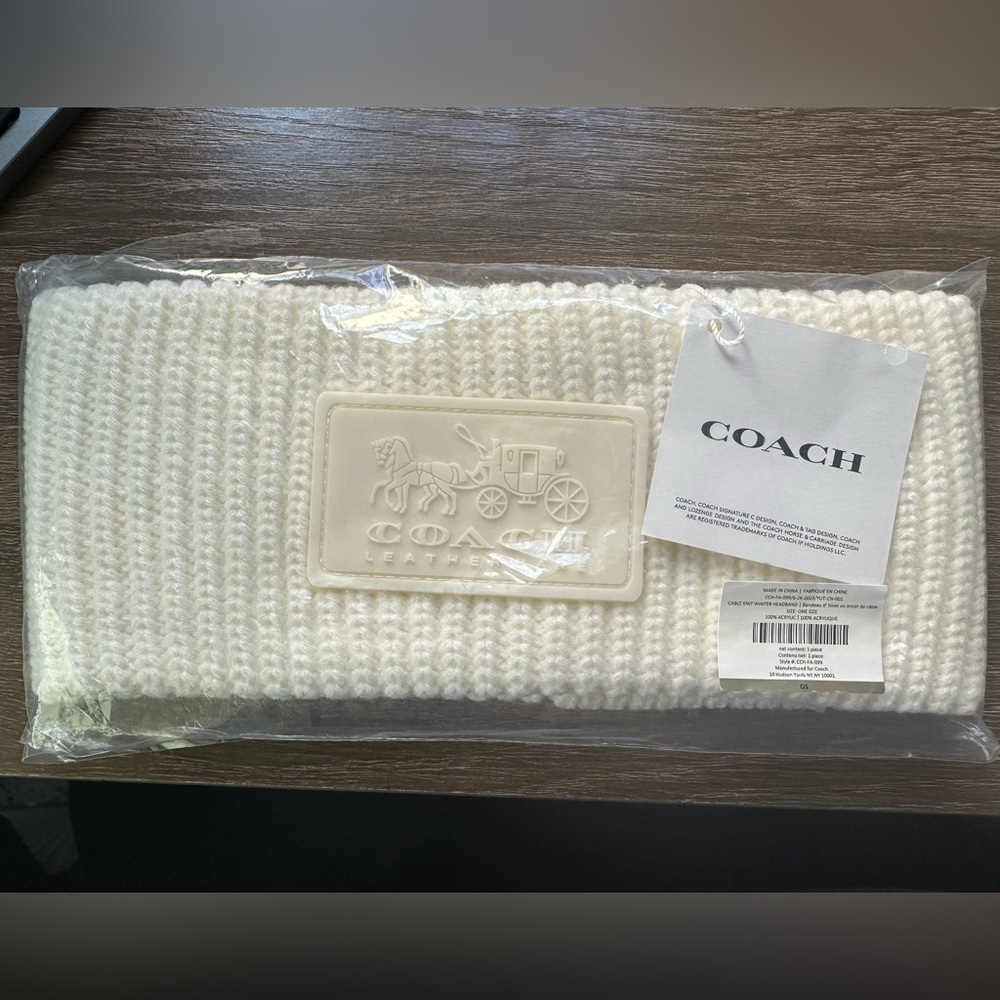 COACH Cream Cable Knit Winter Headband NEW